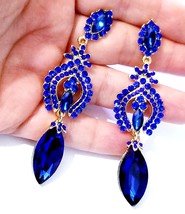 Rhinestone Chandelier Earrings, Bridal or Prom Jewelry, Blue Austrian Crystal Pa - £28.54 GBP