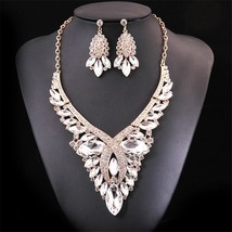 Women Bohemian Jewelry Set Horse Eye Crystal Cross Metal Necklace Earrings Jewel - £31.47 GBP