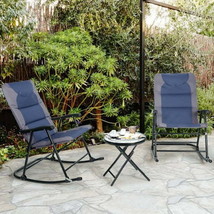 3 Pcs Outdoor Folding Rocking Chair Table Set with Cushion-Blue - £221.98 GBP
