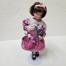 Girl Doll with Cat Porcelain Kitty Love 1993 Avon Childhood Dreams - $5.94
