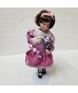 Girl Doll with Cat Porcelain Kitty Love 1993 Avon Childhood Dreams - £4.67 GBP