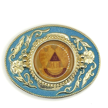 Belt Buckle Double Eagle 32nd Degree Masonic VTG Cowboy Gold Turquoise FreeMason - £21.94 GBP