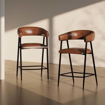 Brown Pu Leather Counter Stools with Backrest (Set of 2) - $199.99