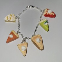 Pie Slice Bracelet Silver Pumpkin Apple Lemon Meringue Dessert Charm - $9.00