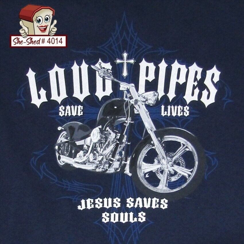 Loud Pipes Save Lives, Jesus Saves Souls T-Shirt Men's Large - £10.23 GBP