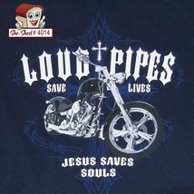 Loud Pipes Save Lives, Jesus Saves Souls T-Shirt Men&#39;s Large - £10.23 GBP