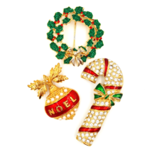 Holiday Jewelry Collection With Avon Noel Pendant, Candy Cane and Wreath Pins - £27.52 GBP