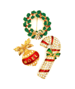 Holiday Jewelry Collection With Avon Noel Pendant, Candy Cane and Wreath Pins - £28.06 GBP