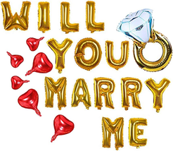 Annodeel Will You Marry Me Letter Balloons Banner, 16Inch Gold Letter Foil Ballo - £11.88 GBP