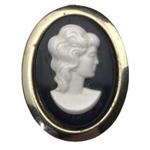 Cameo Pin Brooch Black White Gold Tone Metal Vintage - $12.95