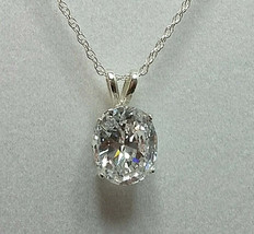 3Ct Oval Cut Moissanite Solitaire Pendent 14k White Gold Plated 18&#39;&#39;Free Chain - £111.12 GBP