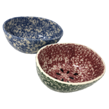 Gerald Henn Workshops Pottery Spongeware 6&quot; Pasta Bowls Watermelon/Blue ... - £35.39 GBP