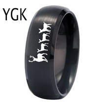 Jewelry Deer Buck, Doe Family Design Matte Black Bevel Tungsten Ring New Men&#39;s W - £29.27 GBP