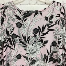 Kasper Womens Blouse Pink Black Floral Long Sleeve Scoop Neck Stretch S - £7.11 GBP
