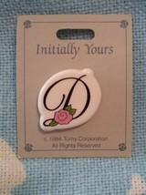 Vintage Letter D with Pink Rose, Vintage Initial Brooch Pin, 1980s Ceramic - $7.69