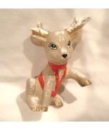 Vintage Reindeer Figurine Tan in Red Harness Ceramic - £19.65 GBP