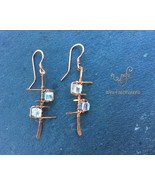 Handmade copper earrings: geometric single rail ladder with clear cube c... - €29,95 EUR