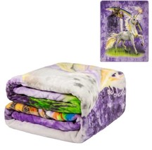 JPI Flannel Fleece Plush Blanket - Unicorn Castle - Queen Bed 79&quot;x 95&quot; - Lightwe - £32.00 GBP