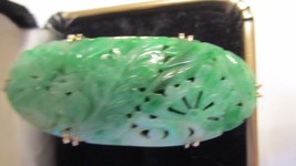 Antique Art Deco Chinese 14KT Lrg. Green Jade Carved Leaves &amp; Flowers Ring - £2,370.88 GBP