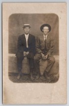 RPPC Men Having Picture Taken Outdoor Bench Postcard G30 - £6.14 GBP