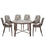 LeisureMod Mid-Century Modern 7-Piece Outdoor Dining Set with Tempered G... - $2,402.96