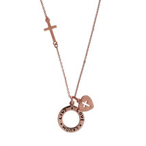 Laugh Live Love Heart Pink Gold Vermeil Solid Sterling Silver Cross Necklace - £25.53 GBP
