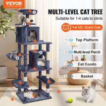 68.5&quot; Cat Tree Tower with Cozy Condos &amp; Sisal Scratching Posts - Dark Grey - £99.14 GBP