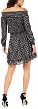 MICHAEL Michael Kors Womens Smocked Off The Shoulder Dress,Small,Black/Silver - £134.18 GBP