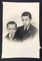 Two Wild &amp; Crazy Guys (Little Boys) Vintage Photograph Deadpan Facial Expression - £11.73 GBP