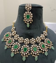 VeroniQ Trends-Bridal Victorian Emerald Style 92.5 Silver Moissanite Polki Neckl - £982.94 GBP