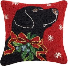 Peking Handicraft Lab with Holly Ribbon Holiday Hook Wool Throw Pillow 1... - £45.49 GBP