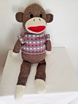 Dan Dee Sock Monkey Plush Stuffed Animal Polka Dot Sweater Shirt Brown 23&quot; - £27.61 GBP