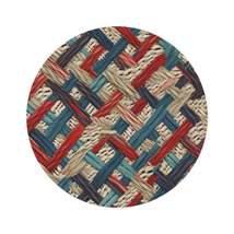 Colorful Yarn Knot: Denim-Inspired Fabric in Red, White, Light Blue - Round Rug - $149.60