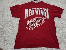 DETROIT Red Wings Vintage L Shirt Mens Short Sleeve 90s Spellout Cotton NHL - $11.30