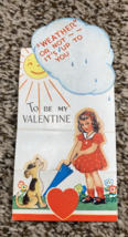 Vintage Valentines Day Card Girl Dog w Umbrella Weather Or Not - £4.47 GBP