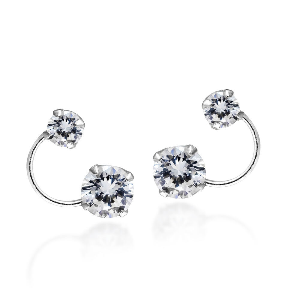 Primary image for Bright Silver Orbit Cubic Zirconia Crawler Sterling Silver .925 Stud Earrings
