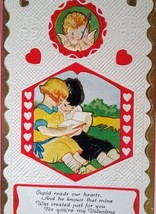 Valentine Postcard Cupid Watches Children Reading Book Embossed Series 448 - £8.06 GBP