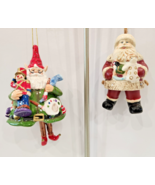 Ceramic Santa and Christmas Elf Bell Dangling Feet Ornaments Lot Of 2 EUC - £7.84 GBP