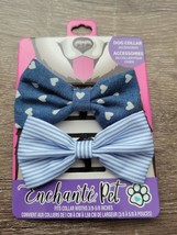 Enchanté Pet Dog Collar Bow Accessories Blue Stripe and Blue Hearts-New-... - $11.76