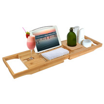 Bathtub Caddy Tray Bamboo Bath Tub Rack Bathroom Cloth Book/Pad/Tablet Holder - £41.73 GBP