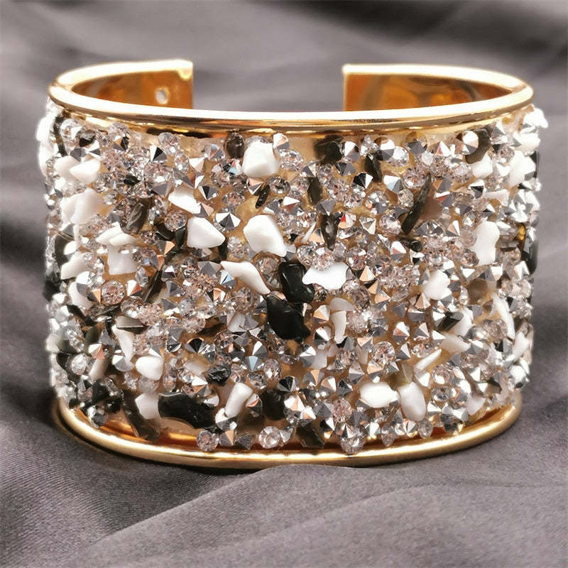 Rhinestone Natural Stone Cuff Bracelets