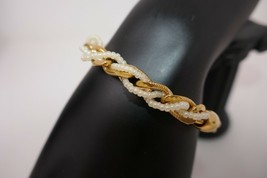Trifari Twisted Faux Seed Pearl &amp; Gold Tone 7&quot; Bracelet - £32.47 GBP