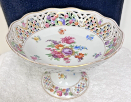Antique Dresen Hand Painted Floral Compote 8 1/4 x 5 1/4 Lot of Gold &amp; O... - $1,655.40 MXN