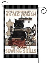 Grumpy Black Cat Vintage Sewing Meme Garden Flag - UV &amp; Fade Resistant P... - $15.84