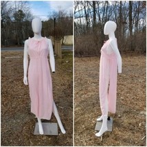 Vtg 60-70s Dutchess Pink Nylon Long Lingerie Gown Side Slits+ sheer panties set - £43.52 GBP