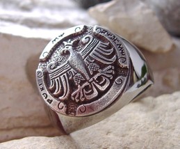 POLISH EAGLE POKI MY ZYJEMY POLSKA POLAND SIGNET ORZEL RING SILVER STEEL... - $913.36 MXN