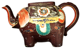 Vintage Japanese Porcelain Satsuma Moriage Trunk Up Elephant Teapot Gold... - $39.99