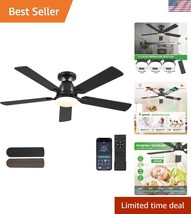 Low Profile 52-Inch Indoor Ceiling Fan with Remote, Dimmable LED &amp; Black... - $89.99