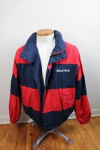 Vtg 90s Nautica L Red Blue Stripe Reversible Sailing Windbreaker Jacket Coat - £61.02 GBP