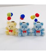 Vintage Teddy bear Holding Balloons Pins set 3 Flocked blue yellow Lapel... - $33.00